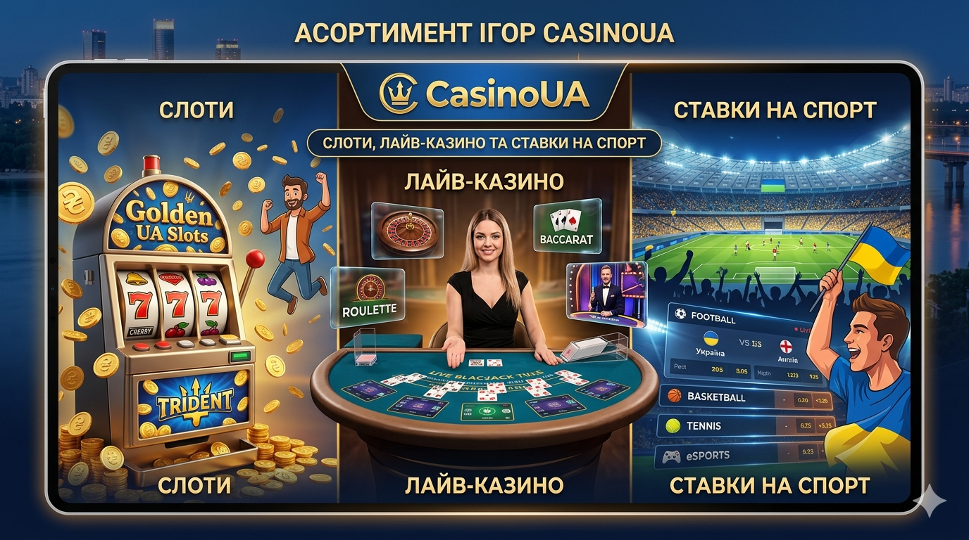 Асортимент ігор CasinoUA — слоти, лайв-казино та ставки на спорт
