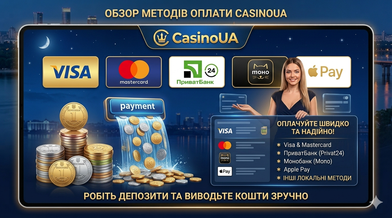 Методи оплати CasinoUA — Visa, Mastercard, ПриватБанк, Монобанк, Apple Pay